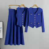Women’s Three-Piece Knit Cardigan, Vest, and Skirt Set