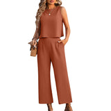 Women’s Summer 2-Piece Linen Crop Top & Track Pants Set