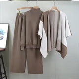 Women’s Three-Piece Knitted Cardigan and Wide-Leg Pants Set