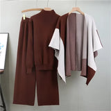 Women’s Three-Piece Knitted Cardigan and Wide-Leg Pants Set