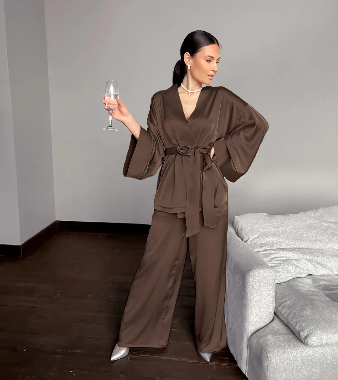 Women’s 100% Silk V-Neck Satin Sleepwear