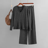 Women’s Two-Piece V-Neck Sweater and Wide Leg Pants Set