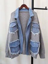 Women’s Denim Jacket with Knitted Sweater Design