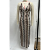 Striped Knit V-Neck Maxi Dress