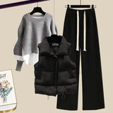 Women’s Three-Piece Thick Knit Sweater and Loose Pant Set