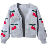 Women’s V-Neck Cherry Pattern Knitted Cardigan