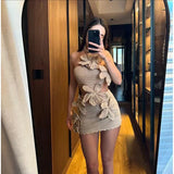 Strapless Mini Dress with 3D Flower Details