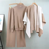 Women’s Three-Piece Knitted Cardigan and Wide-Leg Pants Set