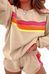Women’s Striped Blue Two-Piece Sweatshirt Short Set