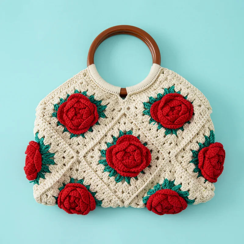 Women’s Elegant Rose Crochet Handbag