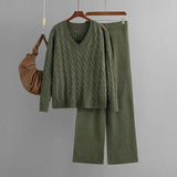 Women’s Two-Piece V-Neck Sweater and Wide Leg Pants Set