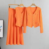 Women’s Three-Piece Knit Cardigan, Vest, and Skirt Set