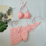 3-Piece 3D Flower Triangle Bikini Set with Tummy Control