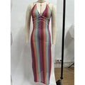Striped Knit V-Neck Maxi Dress