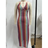 Striped Knit V-Neck Maxi Dress