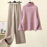 Women’s Two-Piece Turtleneck Knit Sweater and Wide-Leg Pants Set