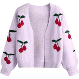 Women’s V-Neck Cherry Pattern Knitted Cardigan