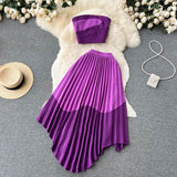 Women's Bra Top & Irregular Pleated Skirt Suit