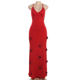 V-Neck Maxi Dress with 3D Flower Detail