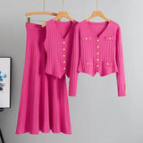 Women’s Three-Piece Knit Cardigan, Vest, and Skirt Set