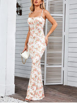 Floral Satin Sleeveless Maxi Dress