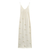 V-Neck Maxi Dress with 3D Flower Detail
