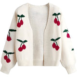 Women’s V-Neck Cherry Pattern Knitted Cardigan