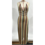 Striped Knit V-Neck Maxi Dress