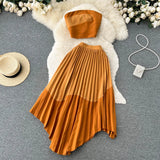 Women's Bra Top & Irregular Pleated Skirt Suit